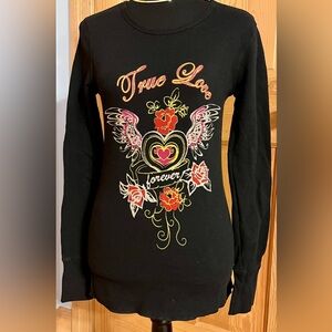 Painted Rum Black Waffle Knit Long Sleeve T SZ Small 100% Cotton Y2K Goth Grunge